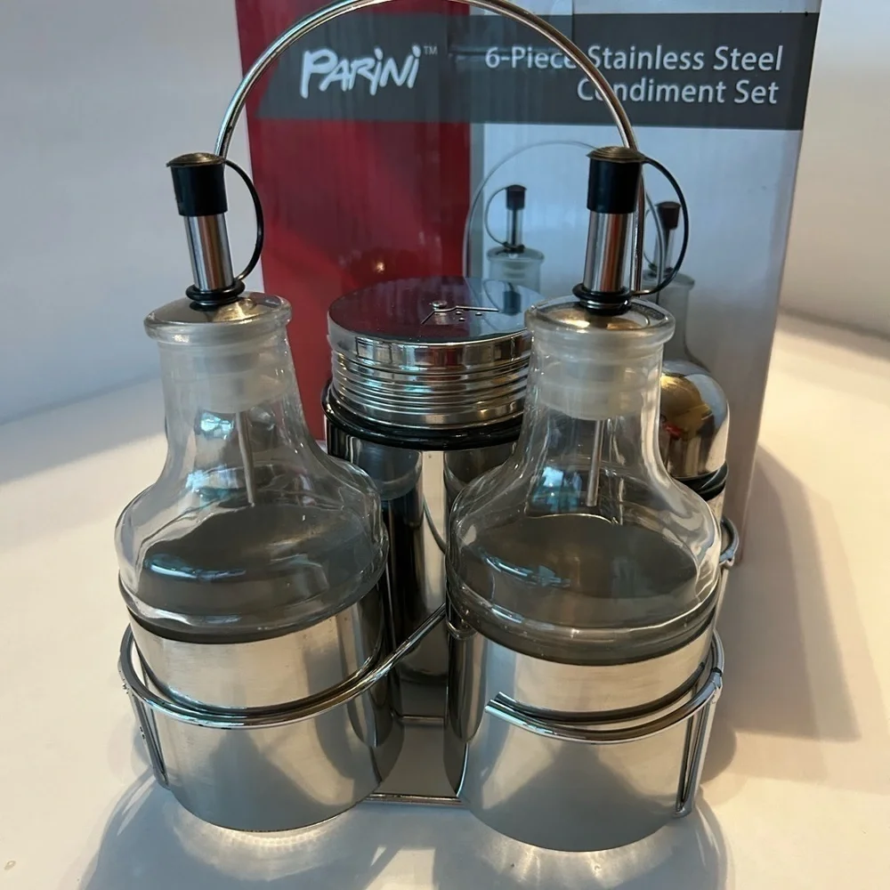 NIB Parini 6Piece Stainless Steel Condiment Set